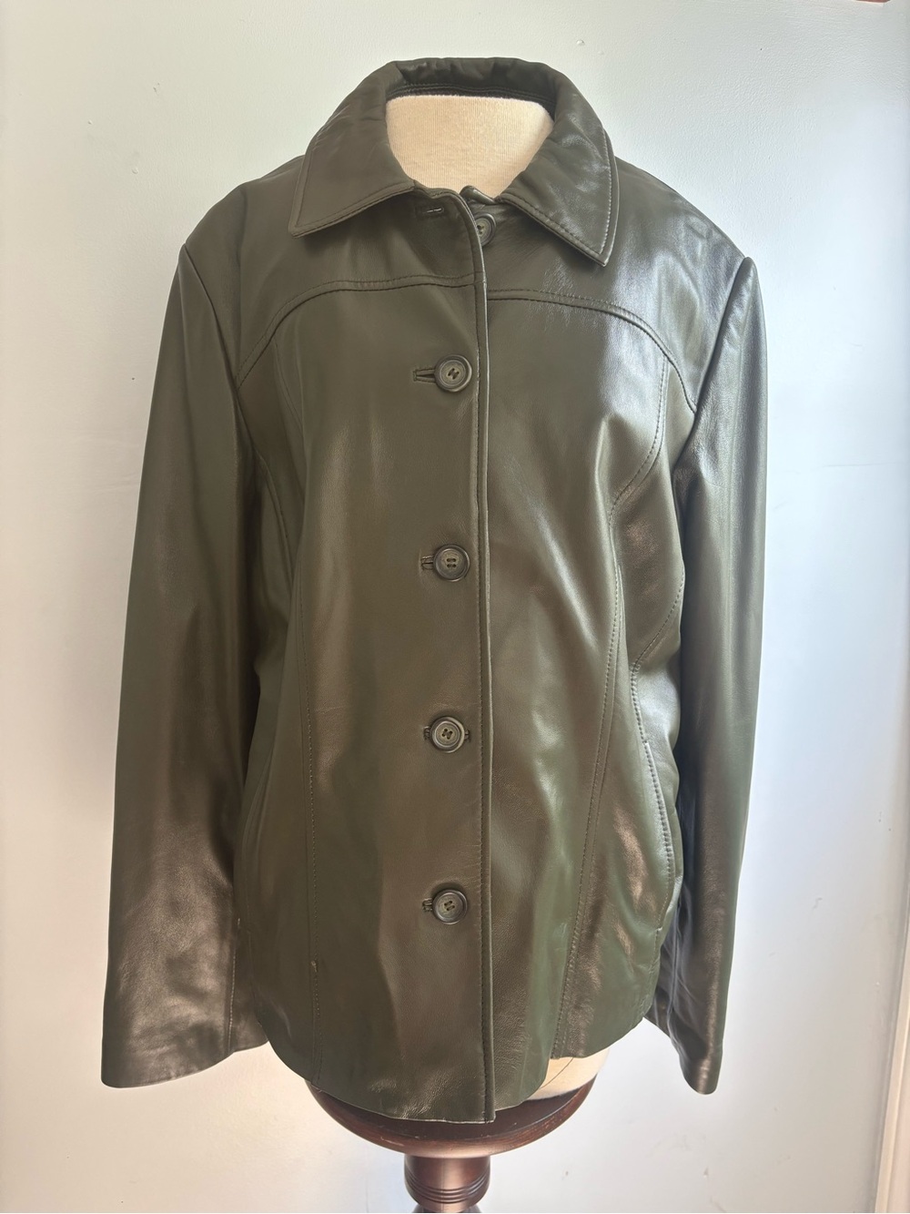 Danier Olive Green Leather Button-Front Jacket
